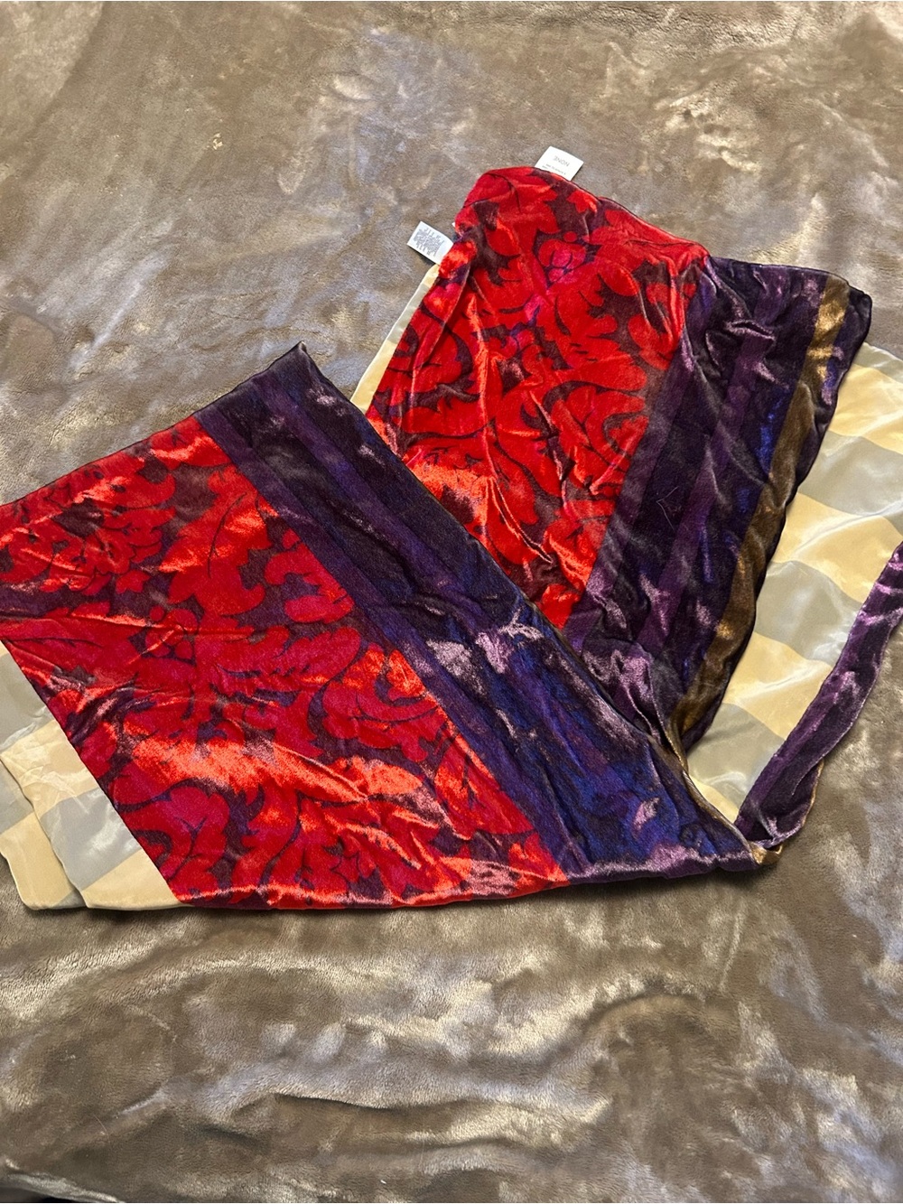 LOFT Velvet Patterned Scarf in Red, Purple, Cream